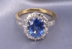 Custom Sapphire and Diamond Halo Ring