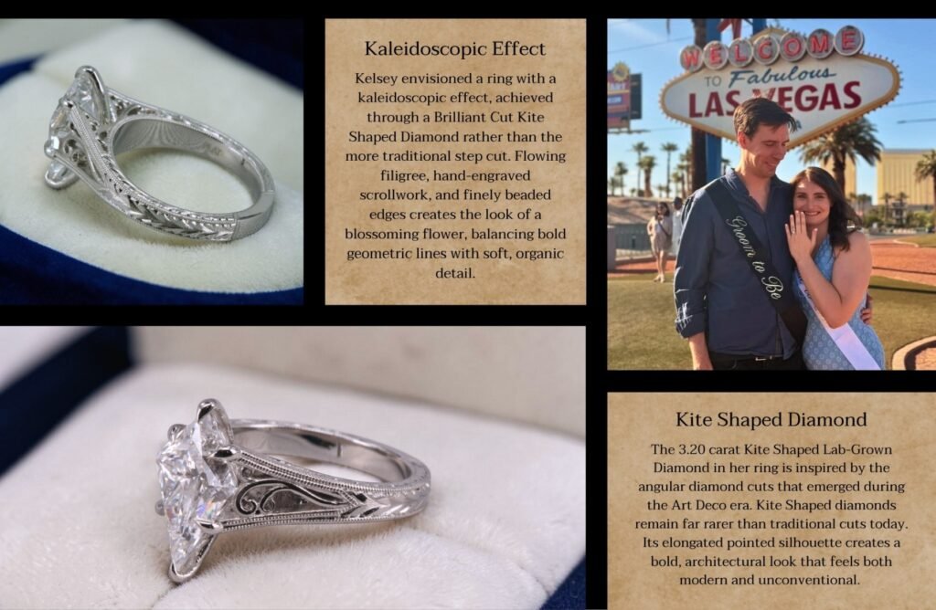 Custom Kite Diamond Engagement Ring, San Diego